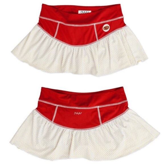 Nuyu Iowa State University logo mesh ruffle skirt skort shorts liner red ivory - Picture 1 of 8